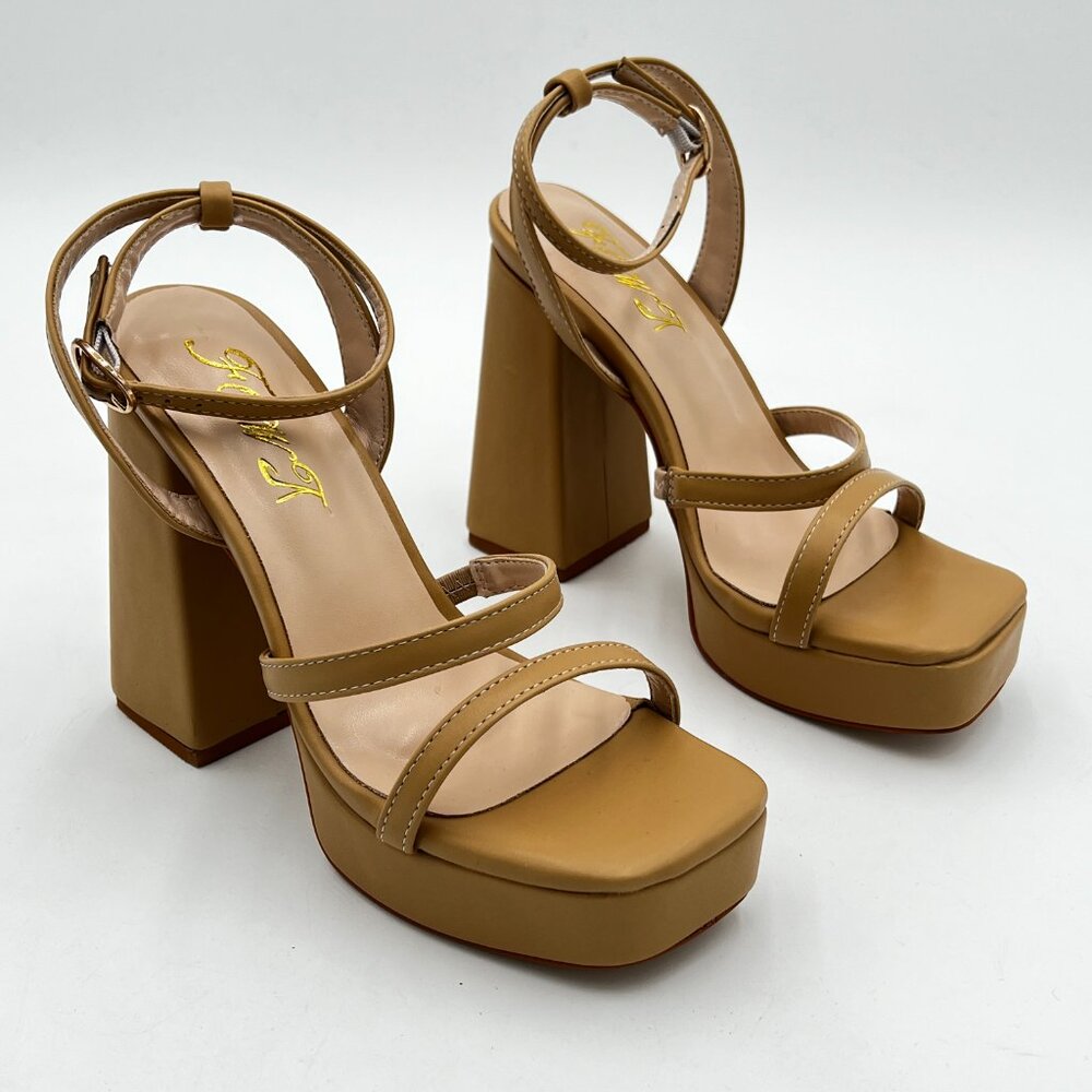 FOWT Brown Platform Sandals for Women Open Peep Toe Ankle Strappy Slingback Shoe